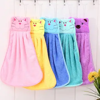

1pcs Hand Towels Cute Cat Fast Dry Coral Fleece Thicken Soft Hanging Hand Towels for Bathroom Home Use Kitchen