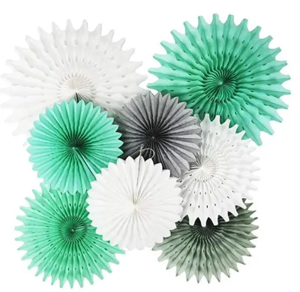 

Baby Shower Decor Mint White Grey/ Party Decorations First Birthday Boy Decor Tissue Pom Pom Flower 8pcs Tissue Paper Fan