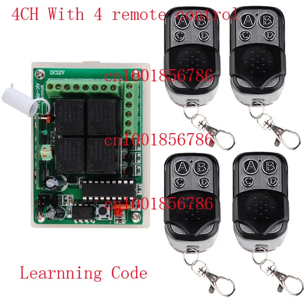 

New # DC 12V 10A 4 Channels Learning Code RF Wireless Remote Control Switch Systems Receiver 4 Transmitter
