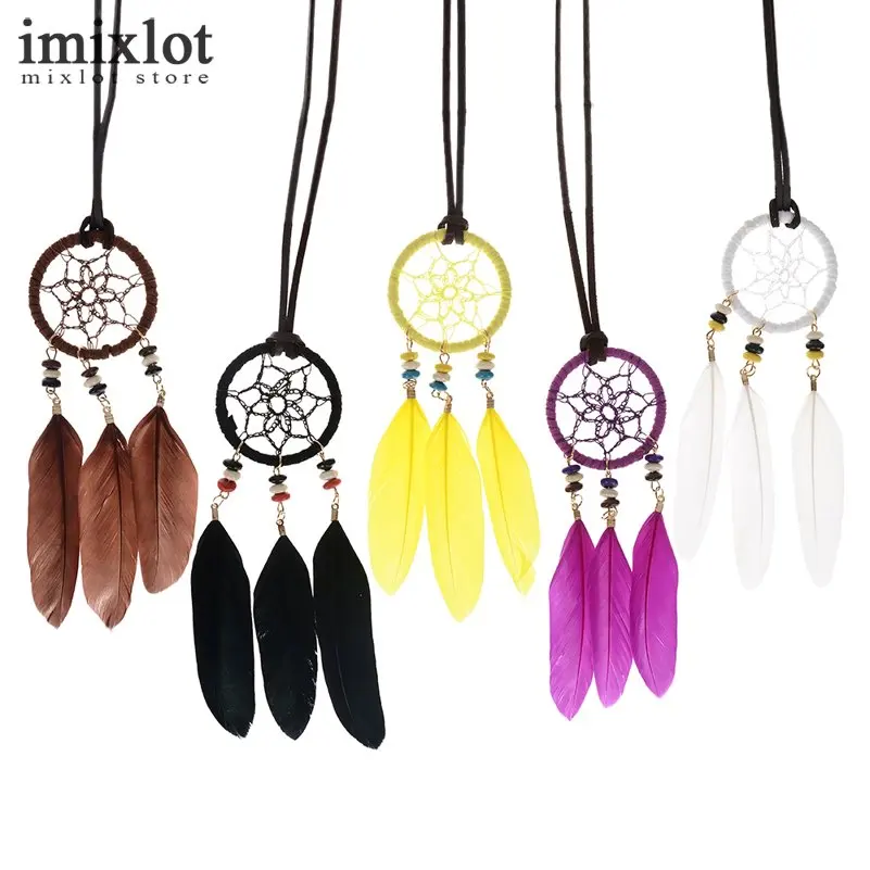 Imixlot Bohemian Women Collier Feather Tassel Necklace Dream Catcher