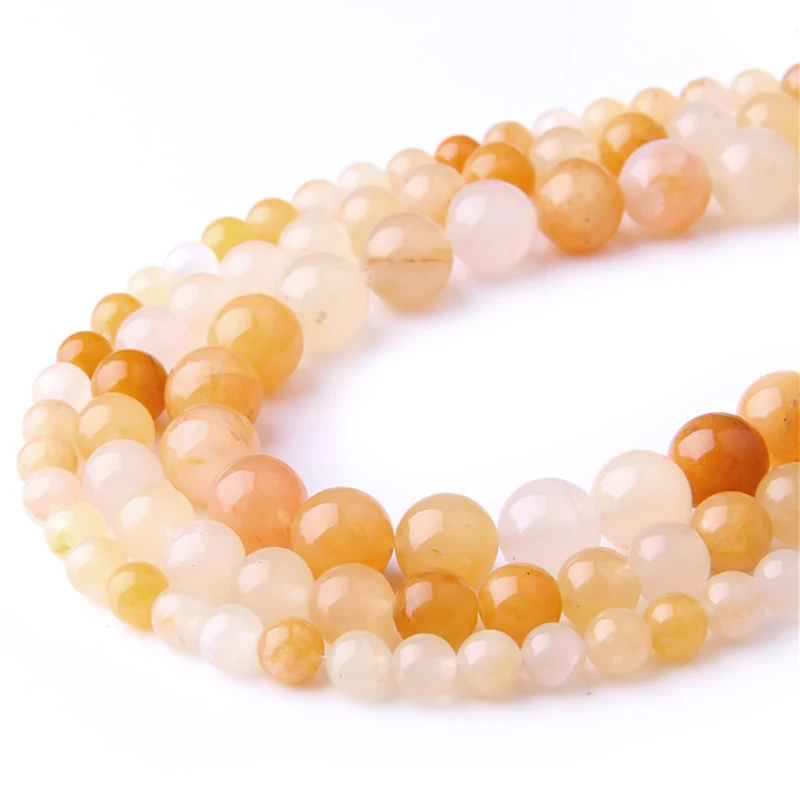 

Natural Yellow Jades Stone Beads For Jewelry Making 4-12mm Round Loose Old Topazes Stone Beads DIY Bracelet Necklace Material
