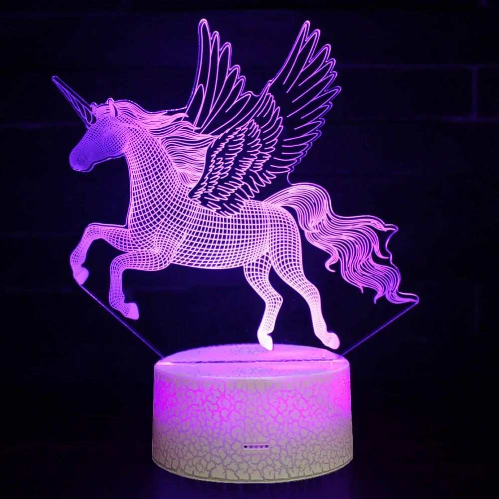 Pegasus 3D иллюзия светодиодный светильник 7 разных цветов светодиодный USB/батарея Единорог Лошадь ночные светильники для дома украшения спальни