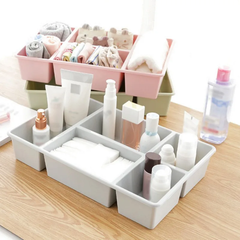 

Tabletop Cosmetic Storage Basket Drawer Storage Case Basket Plastic 5 Grid Storage Box For Cosmetic Desktop Organizer