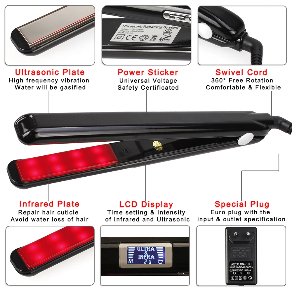 Hair Straightener Infrared and Ultrasonic Profession Cold Hair Care Iron Treatment for Frizzy Dry Recovers Damage Flat Irons 4