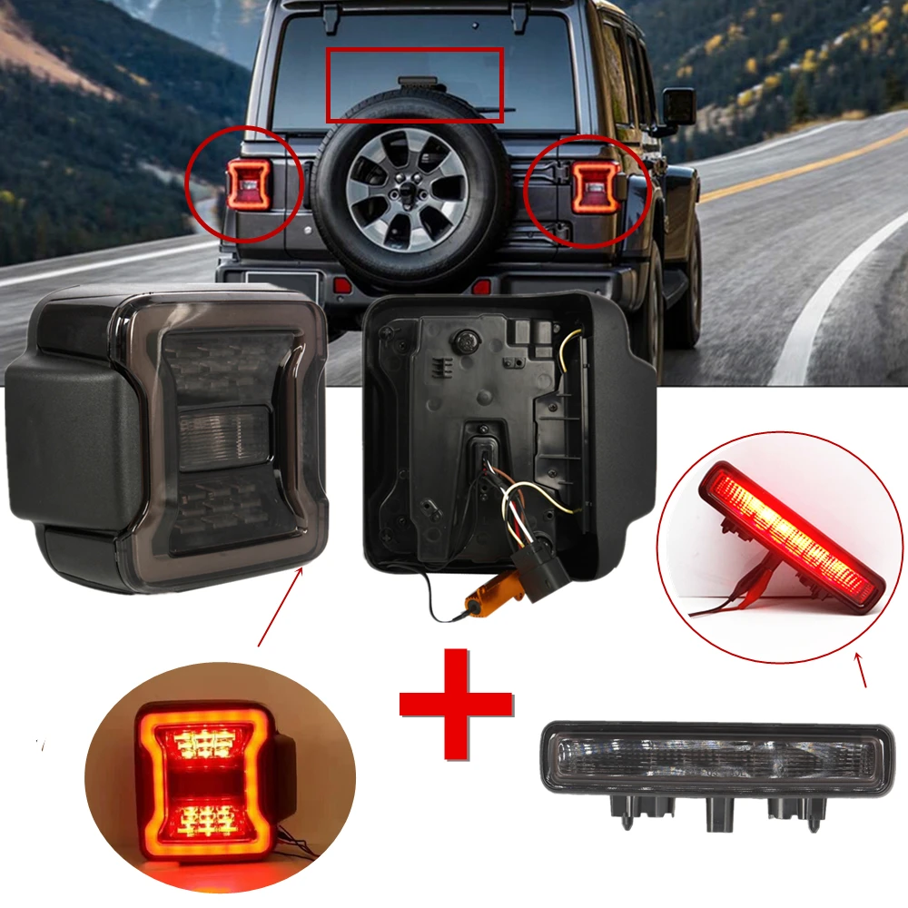  For Jeep Wrangler JL 2018 2019 Taillights Smoked LED Rear Tail Lights With 3rd Brake Light LED Lamp - 33018939818