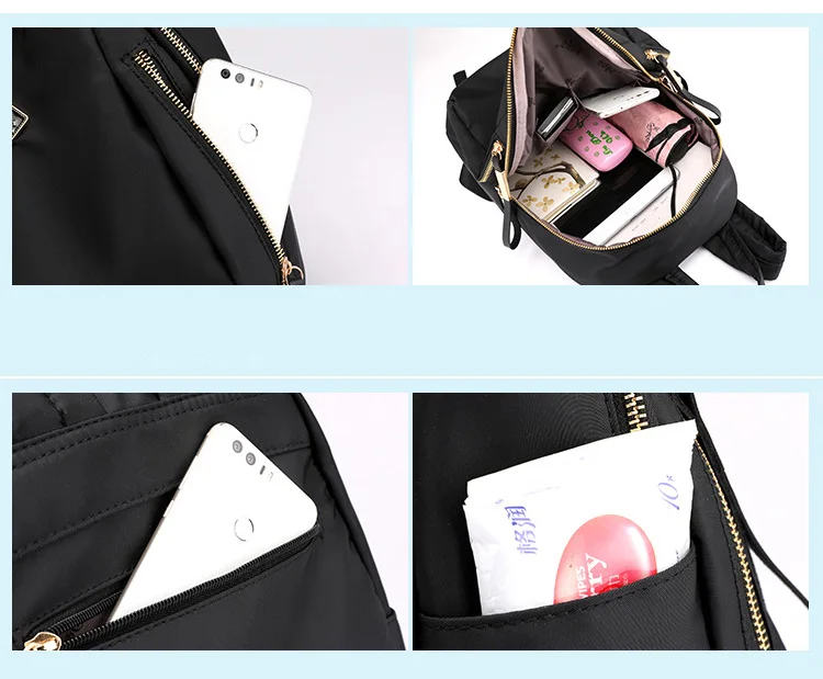 Women Floral Nylon Backpack Female Fashion Printing Casual Rucksack Famous Lady Girls Large Black Purple Blue Soft Shoulder Bag (15)