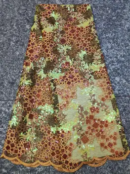

NEW High Quality Tulle Lace Gold Color African Lace Fabric With Sequins Beads African French Wedding Lace Fabric For 5yards/LOT
