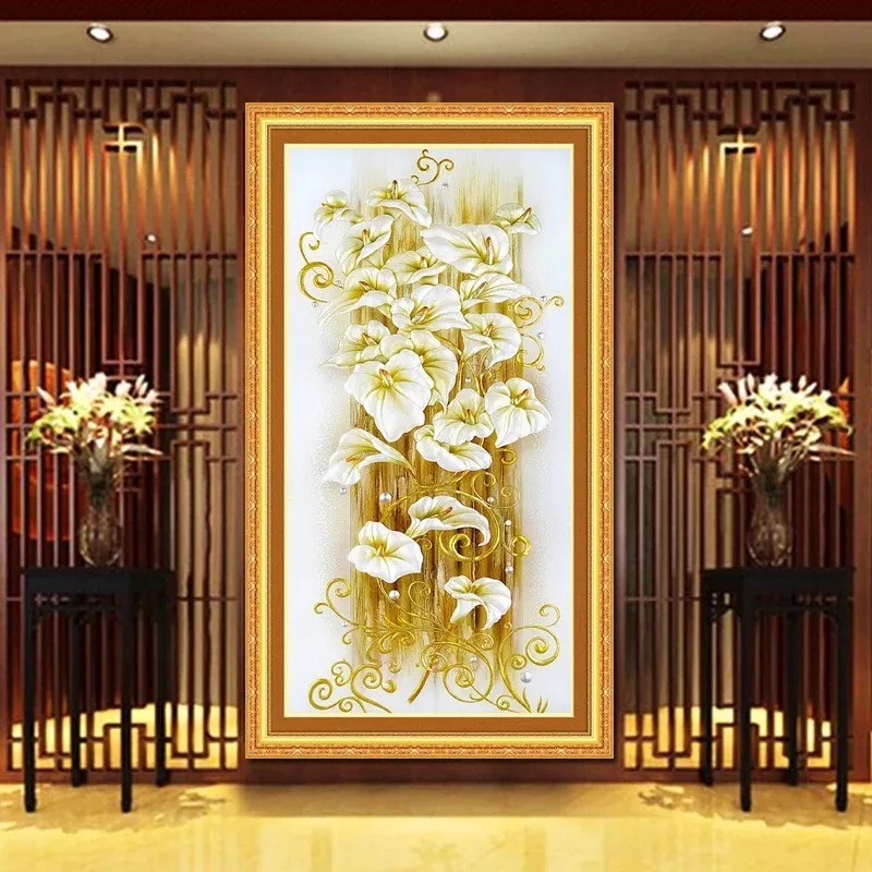 

wealth Flowers Lily Cotton Silk Canvas DMC Cross Stitch Kit Accurate Printed Embroidery DIY Handmade Needle work Wall Home Decor