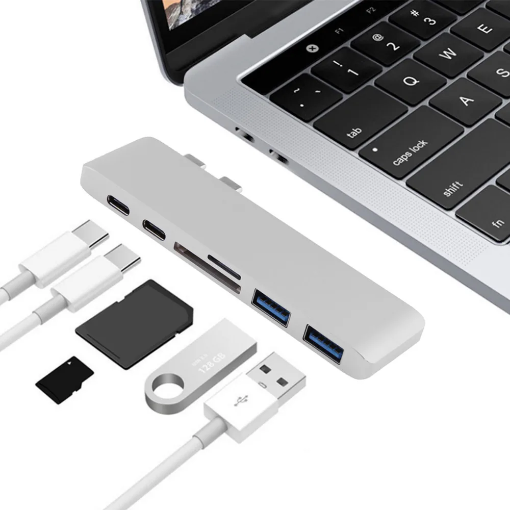 

Laptop Accessories 6 in 1 Aluminum Type-C Hub Adapter 5Gbps USB 3.0 Ports Type-C Charging Port for MacBook Pro 13 "15 "