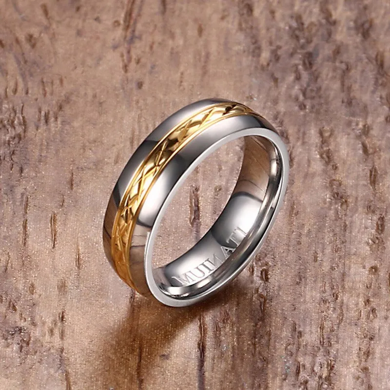 6MM Beautiful Two Tone Titanium Ring with Ion Plated Gold Tone