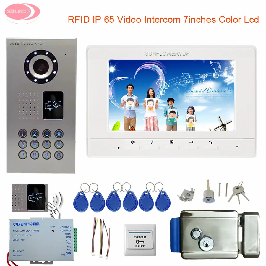 

Video Door Phone Video Intercom Doorbell 7inch IP65 Waterproof Rfid + Electronic Control Lock Wired Video Door Entry System Unit