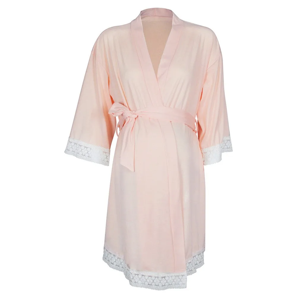 Для кормящих матерей, Костюмы Укороченный кардиган с длинным рукавом, пижама для кормления для круживное для биременных пижамы кормящих халаты D0033 - Цвет: pink
