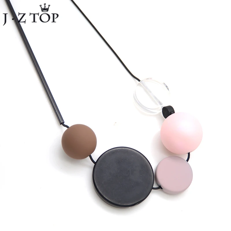 

JZTOP Autumn Winter New Resin Round Ball Circle Long Sweater Chain Choker Women Geometric Multicolor Pendant Necklace Bijoux
