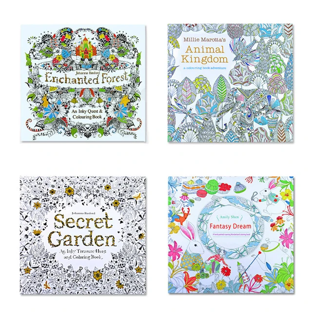 4pcs English Edition Secret Garden Fantasy Dream Animal Kingdom Coloring Book Children Adults Colouring