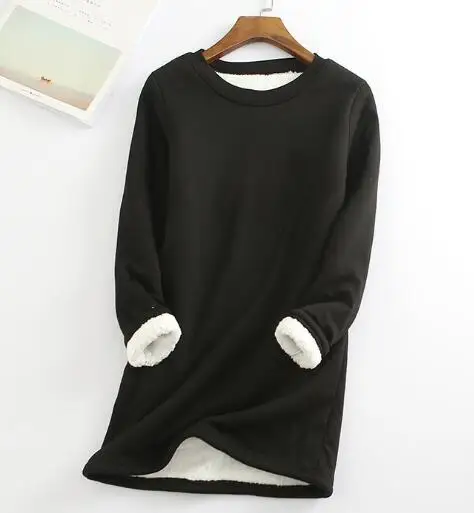 SEDUTMO зимняя бархатная теплая футболка для женщин Harajuku с длинным рукавом Осенние Топы Длинные черные плотные свободные рубашки Повседневная футболка ED443 - Цвет: Черный