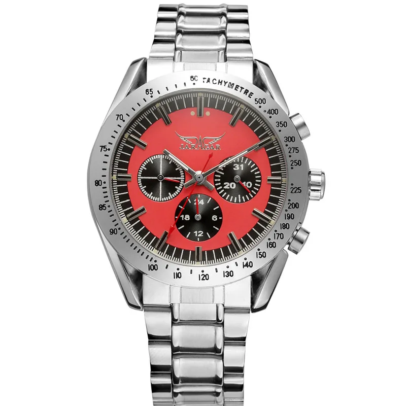 Новые автоматические механические часы для мужчин, 6 стрелок, часы с серебряным браслетом, наручные часы, люксовый бренд, мужские часы с автоматическим заводом - Цвет: red
