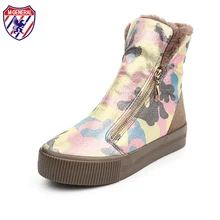 M. ALLGEMEINE Bota Feminina Frauen Schnee Stiefel Graffiti Seitlichem Reißverschluss Weibliche Winterstiefel Pelz Innen Wasserdicht Tuch Camouflage 35-40