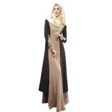 Caliente las mujeres Patchwork o-Cuello de manga larga Abaya largo Maxi vestido árabe Jilbab musulmana traje de las mujeres musulmanas 2019 recién llegados