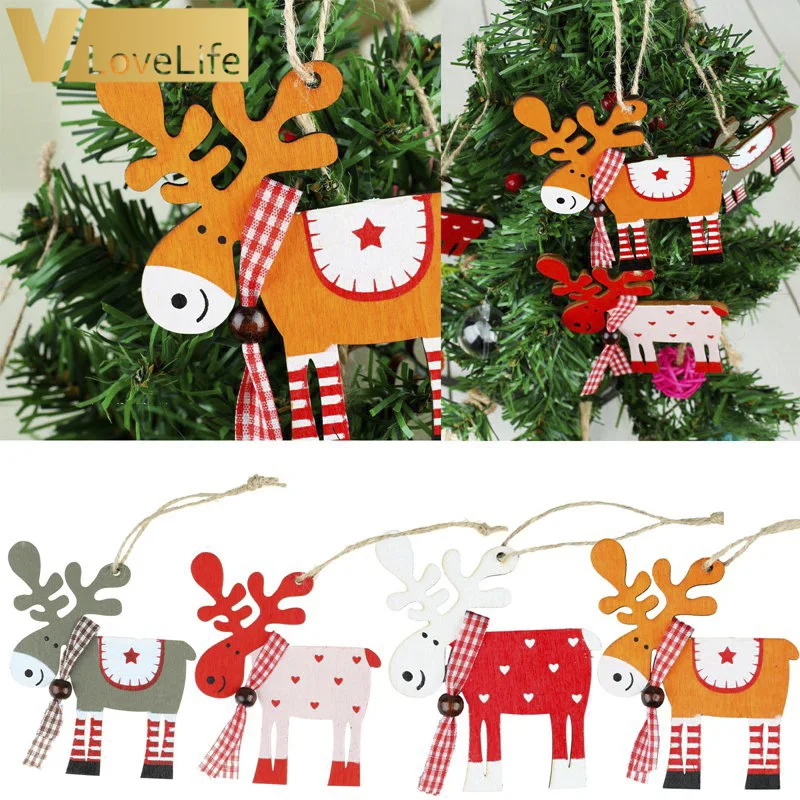 

1pc Wooden Deer Christmas Tree Decoration Reindeer Christmas Pendant Christmas Tree Hanging Ornaments Xmas Party Decor