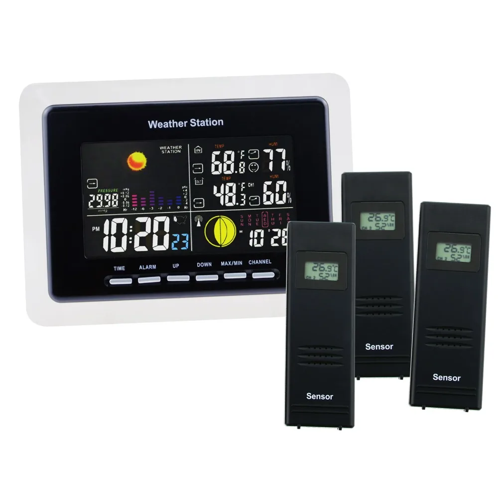  Weather Station + 3 Wireless Sensor DCF RCC Receiver With 5 Weather Forecast With Am/Pm Indicator a - 32869512653