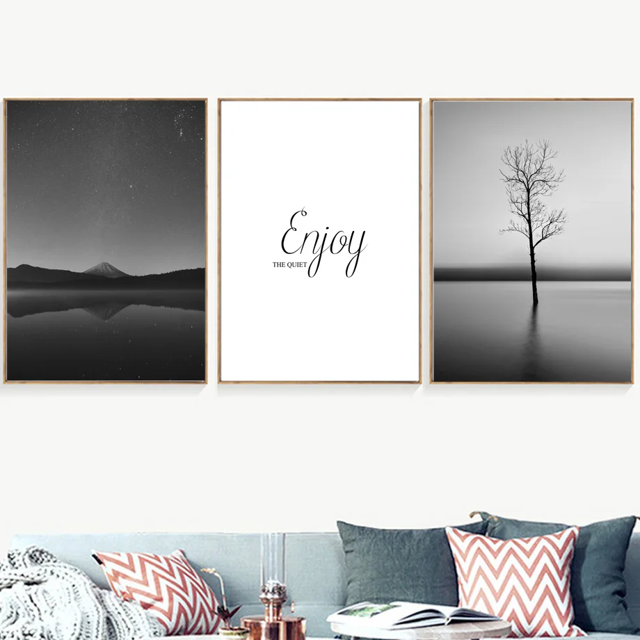 Black And White Lake Tree Enjoy Quotes Seascape Posters And Prints