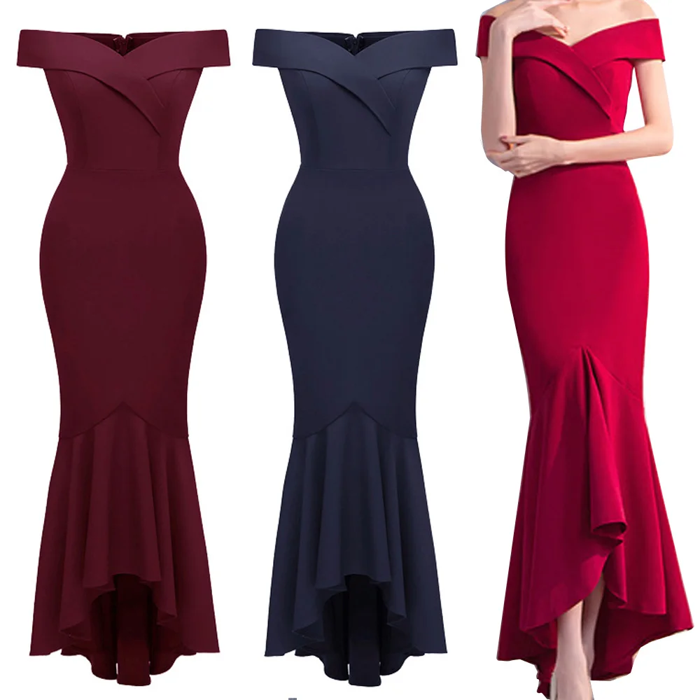 

Evening Dress Long sexy Sleeveless slash Neck Women Elegant trumper/Mermaid Maxi Evening Party Gown Dress robe longue vestido