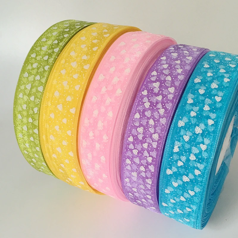 30yards/lot 1" 25mm Heart Printed Organza Ribbon wedding christmas