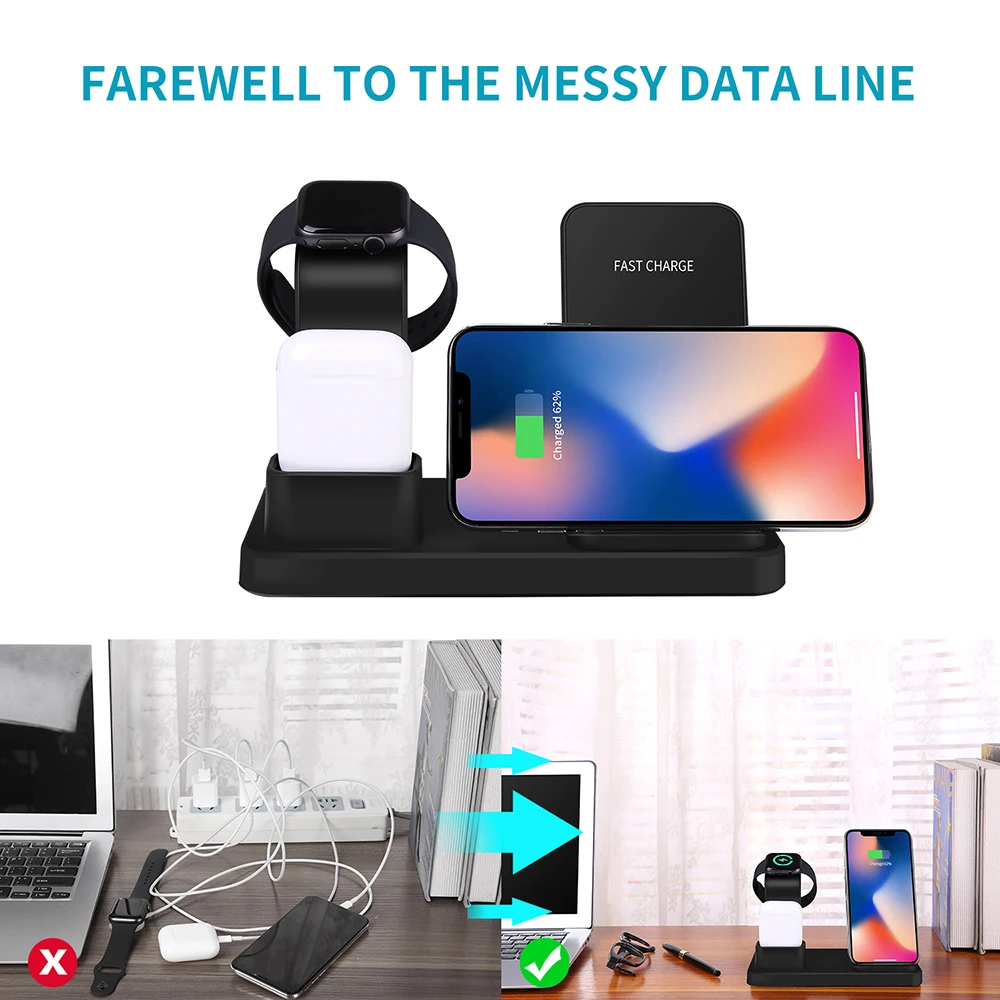  FDGAO 3 in 1 Wireless Charging Station For iPhone 11 Pro X Xs Max XR For Apple Watch 5 4 Airpods Qi