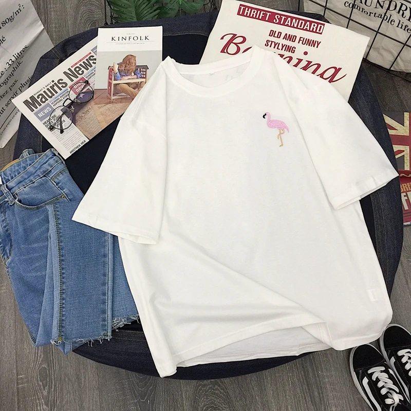 303white Новое поступление Корейская футболка с единорогом Женская хлопковая Повседневная Студенческая трикотажная свободная футболка с вышитыми буквами и круглым вырезом - Цвет: 303white