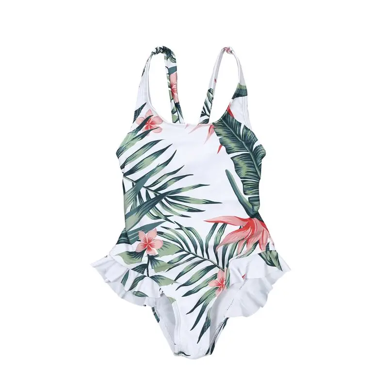 

Family Swimwear Mom Daughter One-piece Bikini Bohemian Tropical Leaves Floral Print Swimsuit Mom Dad Girls Boys Shorts Ruffles