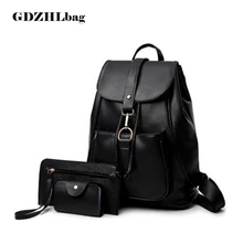 Gdzhlbag Новые 3 шт/комплект Sacs à DOS женский 2017 Sacs d’école для Meninas Черный Кожа PU Женщины Рюкзак Сумка Кошелек B042