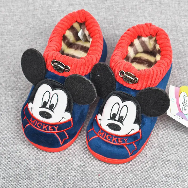 Disney/Детские хлопковые тапочки; домашняя теплая Толстая хлопковая обувь с рисунком Микки и Минни; нескользящая обувь - Цвет: B