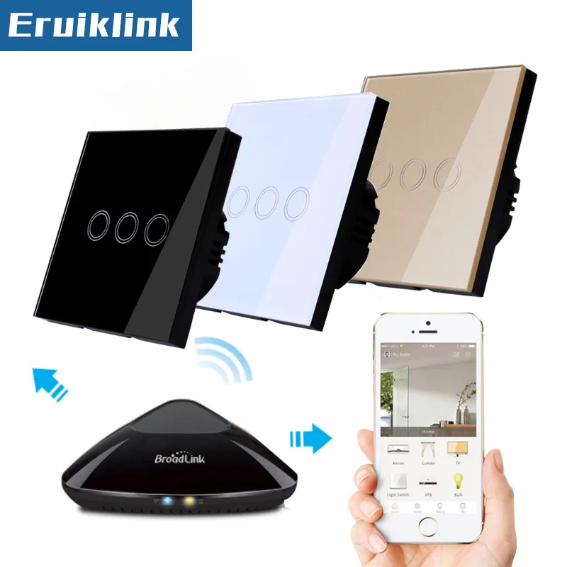 

EU/UK Standard Wireless Remote Control Light Switch,3 Gang 1 Way 220V Wall Touch Switch For Smart Home Comaptible Broadlink