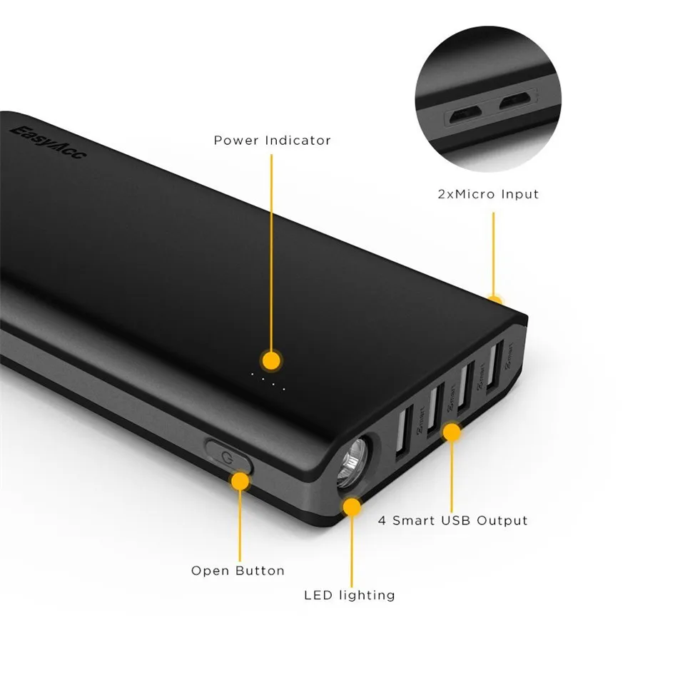 20000 мАч Запасные Аккумуляторы для телефонов easyacc двойной Порты USB Портативный