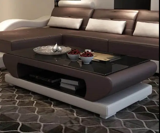 Natural designer glass leather Coffee Table Living Room Home Furniture minimalist modern rectangle mesas de centro table basse