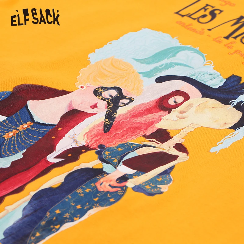 ELFSACK новинка свободная Корейская женская хлопковая повседневная черная футболка