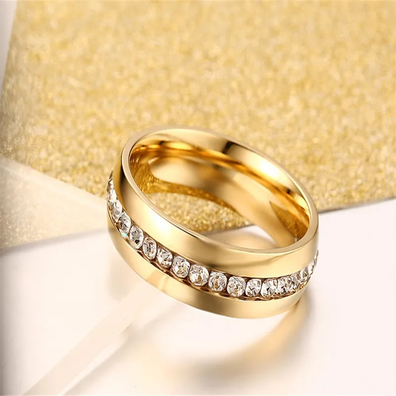 Korean romantic style wedding ring stainless steel crystal ring