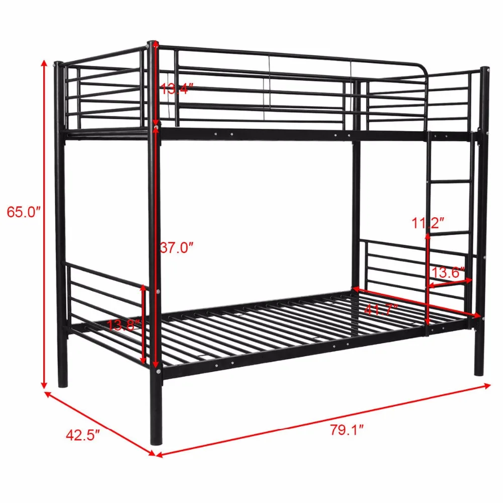 Giantex Metal Twin Over Twin Bunk Bed with Ladder Kids Teens Dorm Bedroom Furniture White Black Steel Bunk Bed Frame HW56238+ Giantex Metal Twin Over Twin Bunk Bed with Ladder Kids Teens Dorm Bedroom Furniture White Black Steel Bunk Bed Frame HW56238+