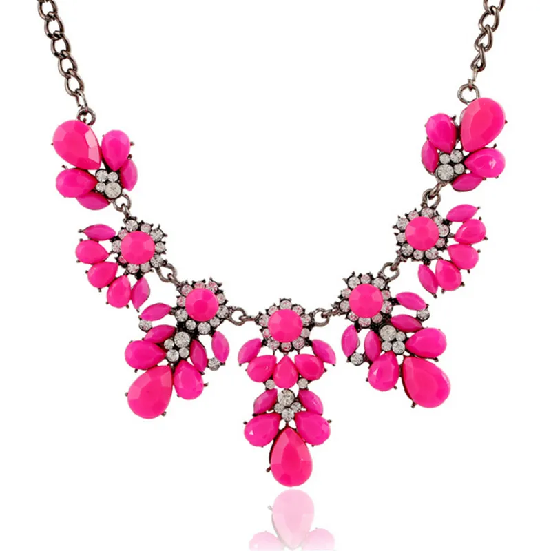 Multi Style Colorful Exquisite Chain Collar Choker Rhinestone Resin Fluorescent Color Flower Statement Woman Necklace