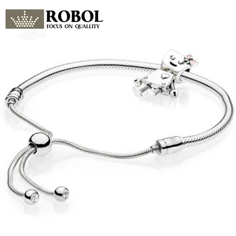 

ROBOL 100% Sterling Silver Brand New 1:1 Passion Charm Robot Bracelet Set