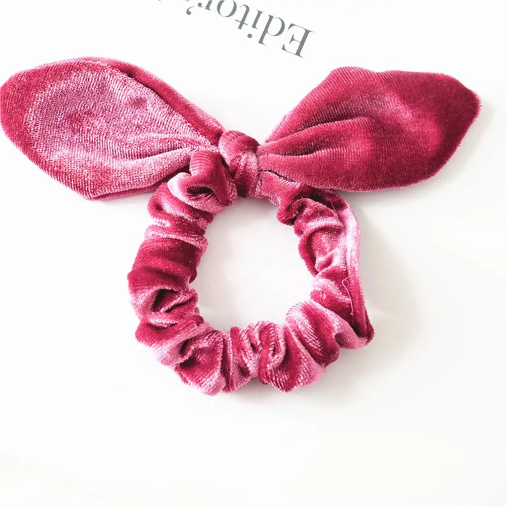 Women Velvet Hair Rope Girls Flannelette Headband Hair Styling Accessories Rabbit Ear Soft Elastic Hair Bands Hair Braiders Tool - Цвет: rose red