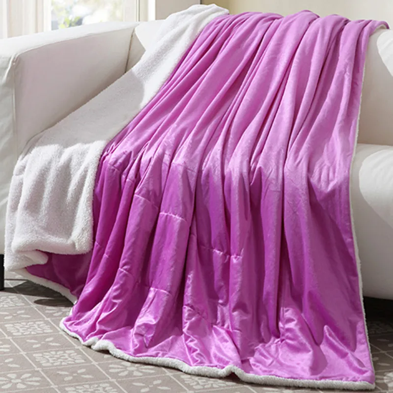 Purple Hot Warm Soft Fleece Blankets Cashmere Double Layer Sofa Bed Solid Bedspreads Child Gifts Decorative Cushions Home Textile - Цвет: Purple