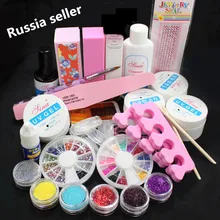 Russia Seller Professional False Nail Art Tips Acrylic Glitter Powder Glue File UV Gel Full Kit Set Ship From Russian 168