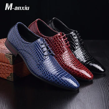 

M-anxiu Crocodile Pattern PU Leather Business Shoes Men's Pointed Toe Wingtip Oxford Shoes Fashion Lace Up Formal Dresss Shoes