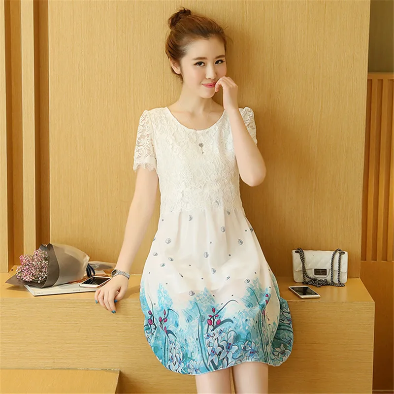 

New 2018 Summer Chiffon Printing Maternity pregnancy Dress Women Casual Pregnancy Lace Dress Stitching Pregnant Women Clothes