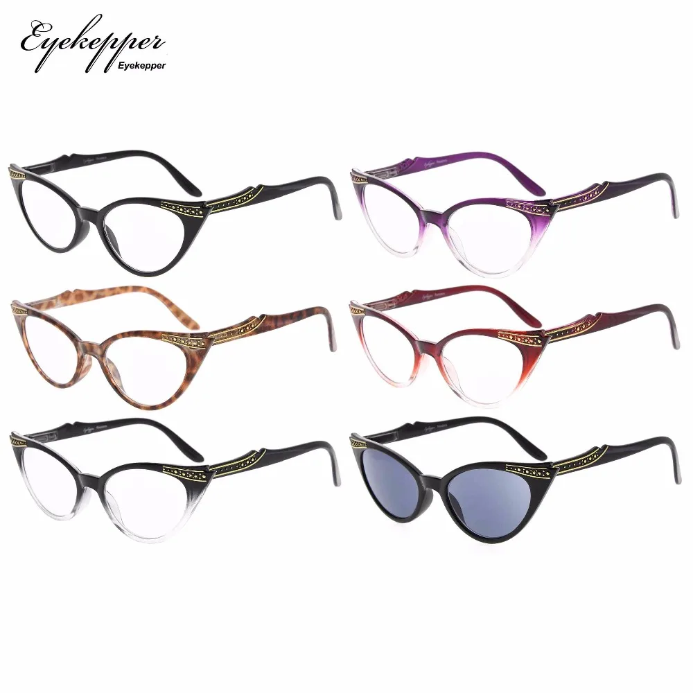 

R914 Eyekepper 6-Pack Womens Cat Eye Reading Glasses Include Sun Readers (One for each color)