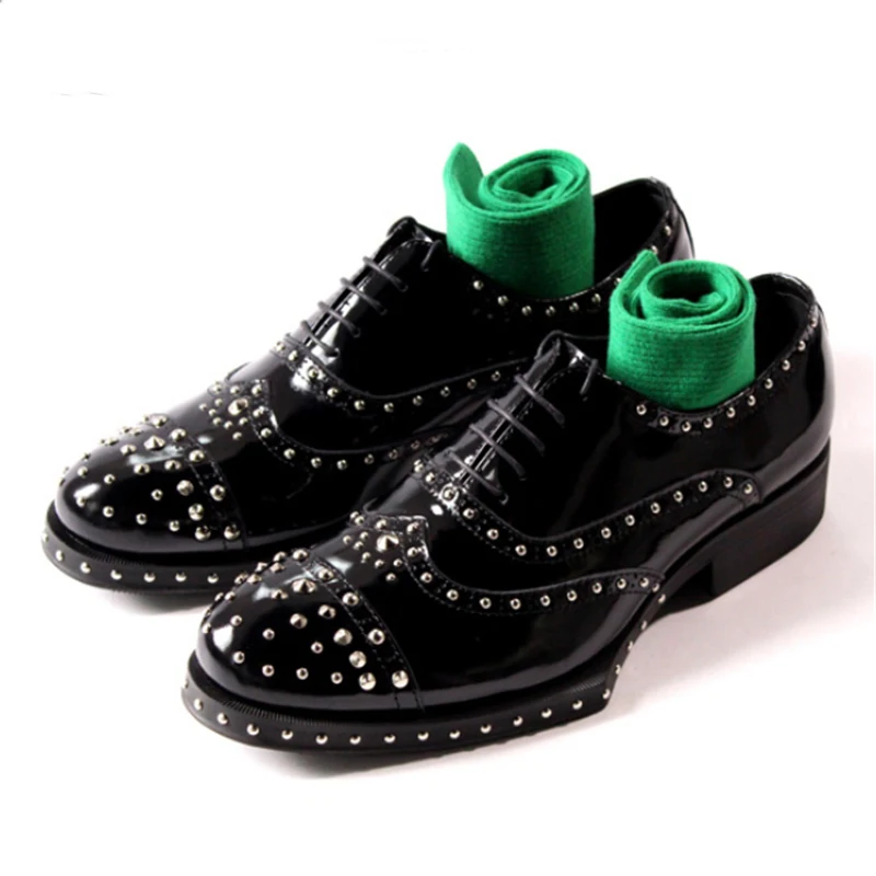 Мужские кожаные туфли ручной работы с заклепками и острым носком|shoes dress shoe|shoes