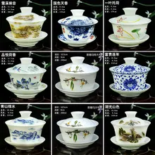 Exquisita patrón Decorativo Chino, kung fu té de infusión, porcelana azul y blanca, celadón tazón de cerámica pintada a mano con