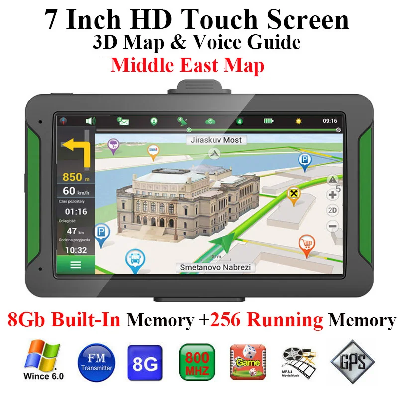 

Car Gps Navigator 7 Inch Hd Press Screen 8Gb Built-In Memory +256 Running Memory Driving Navigation Middle East Map