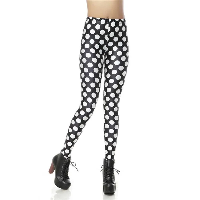 Women Legging Slim Legins White Dots Black Digital Leggins Printed
